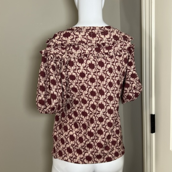 Nation Ltd Judith Yoked T Shirt Top Womens V Neck Puff Sleeve Ikat Sz XS - Picture 5 of 13
